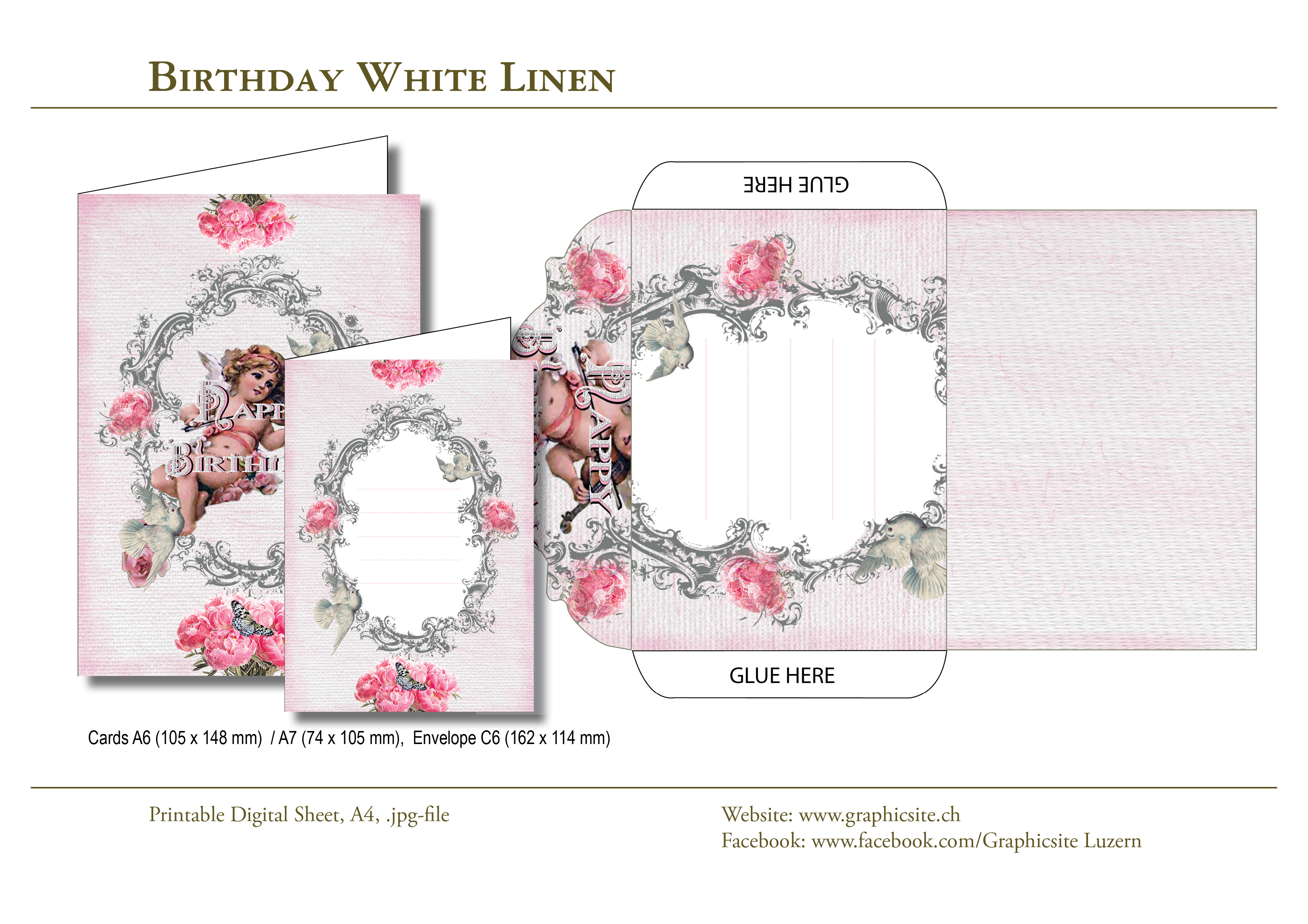 Printable Sheets - DIN A-Formats - Birthday - WhiteLinen, Angel, Roses